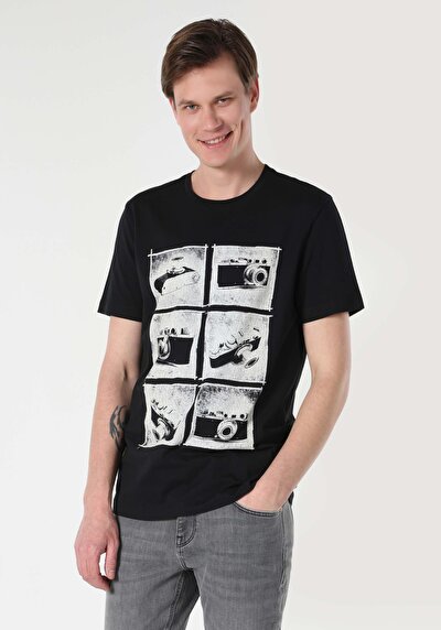 اعرض التفاصيل لـ عادي مقاس رقبة مستديرة مستقيم رجالي أسود كم قصير تي شيرت