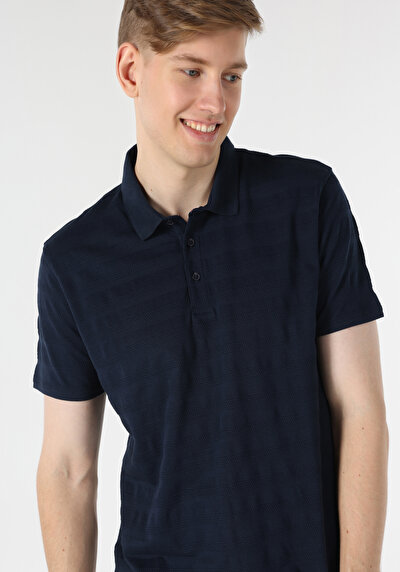 اعرض التفاصيل لـ عادي رقبة بولو جاكار رجالي أزرق كحلي كم قصير تي شيرت