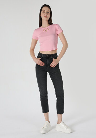 اعرض التفاصيل لـ ضيق قصة رقبة مستديرة نسائي وردي كم قصير تي شيرت