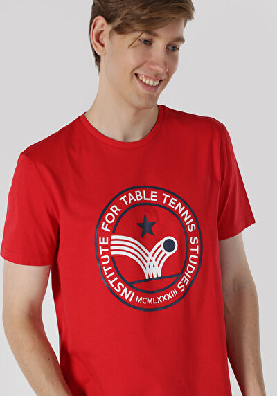 اعرض التفاصيل لـ   رقبة مستديرة مستقيم رجالي أحمر كم قصير تي شيرت