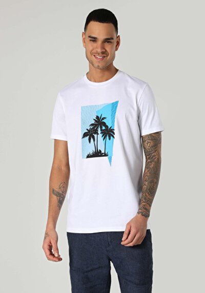 صورة من   رقبة مستديرة مستقيم تي شيرت أبيض بأكمام قصيرة للرجال