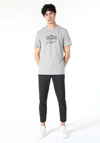 صورة من رمادي للرجال تي شيرت بأكمام قصيرة