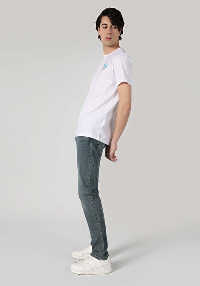 اعرض التفاصيل لـ   رقبة مستديرة مطبوعة للرجال أبيض بأكمام قصيرة تي شيرت