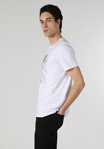 اعرض التفاصيل لـ   رقبة مستديرة مطبوعة للرجال أبيض بأكمام قصيرة تي شيرت