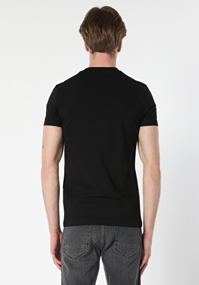 اعرض التفاصيل لـ ضيق  رقبة مستديرة مطبوعة رجالي أسود قصيرة الأكمام تي شيرت