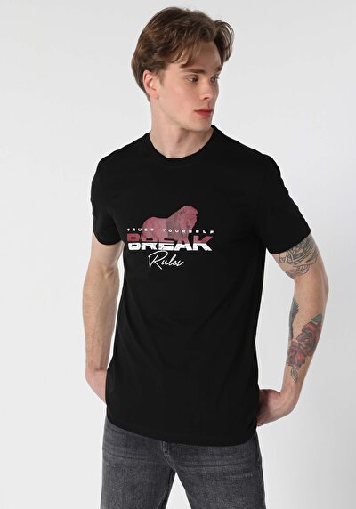 اعرض التفاصيل لـ   رقبة مستديرة مطبوعة رجالي أسود قصيرة الأكمام تي شيرت