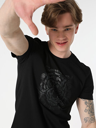 صورة من سليم صالح طاقم الرقبة المطبوعة أسود الرجال قصيرة الأكمام تي شيرت Cl1063694  