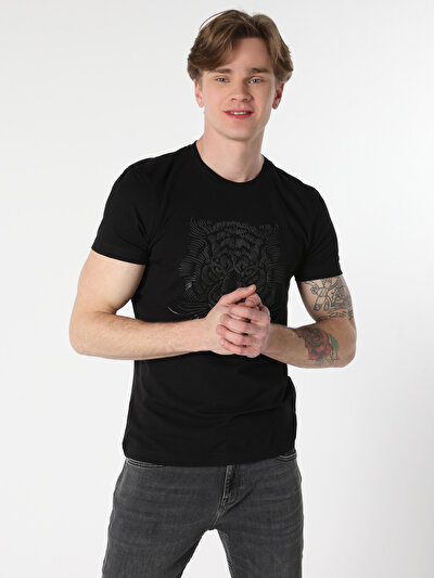 اعرض التفاصيل لـ سليم صالح طاقم الرقبة المطبوعة أسود الرجال قصيرة الأكمام تي شيرت Cl1063694  