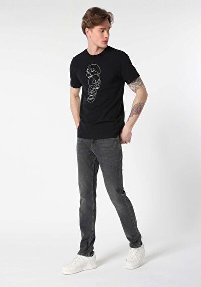 اعرض التفاصيل لـ عادي مقاس رقبة مستديرة مستقيم رجالي أسود كم قصير تي شيرت