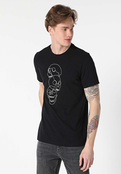 اعرض التفاصيل لـ عادي مقاس رقبة مستديرة مستقيم رجالي أسود كم قصير تي شيرت