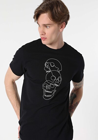 اعرض التفاصيل لـ عادي مقاس رقبة مستديرة مستقيم رجالي أسود كم قصير تي شيرت