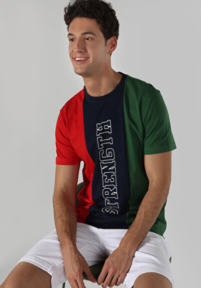 صورة من أزرق بحري للرجال تي شيرت بأكمام قصيرة