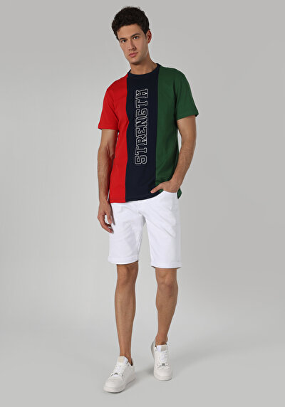 صورة من أزرق بحري للرجال تي شيرت بأكمام قصيرة