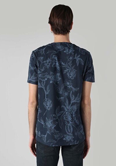 اعرض التفاصيل لـ   رقبة مستديرة مطبوعة رجالي أزرق كحلي كم قصير تي شيرت