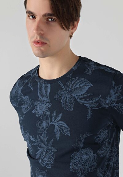 اعرض التفاصيل لـ   رقبة مستديرة مطبوعة رجالي أزرق كحلي كم قصير تي شيرت