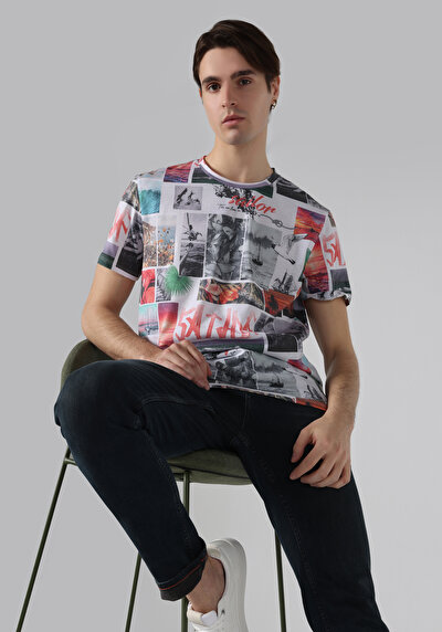 صورة من   رقبة مستديرة مطبوعة رجالي متعدد الألوان كم قصير تي شيرت