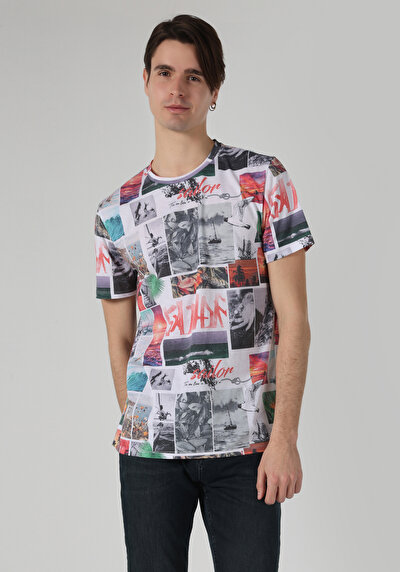 اعرض التفاصيل لـ   رقبة مستديرة مطبوعة رجالي متعدد الألوان كم قصير تي شيرت