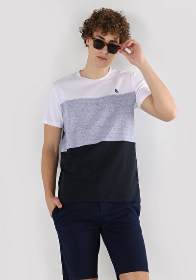 صورة من   رقبة مستديرة جاكار رجالي أزرق كحلي كم قصير تي شيرت