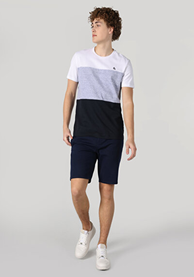 صورة من رقبة مستديرة جاكار رجالي أزرق كحلي كم قصير تي شيرت