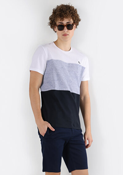 اعرض التفاصيل لـ   رقبة مستديرة جاكار رجالي أزرق كحلي كم قصير تي شيرت