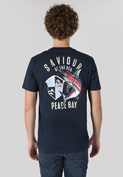 اعرض التفاصيل لـ   رقبة مستديرة مستقيم رجالي أزرق كحلي كم قصير تي شيرت