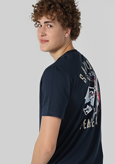 اعرض التفاصيل لـ   رقبة مستديرة مستقيم رجالي أزرق كحلي كم قصير تي شيرت