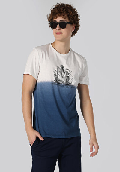 اعرض التفاصيل لـ أزرق للرجال تي شيرت بأكمام قصيرة