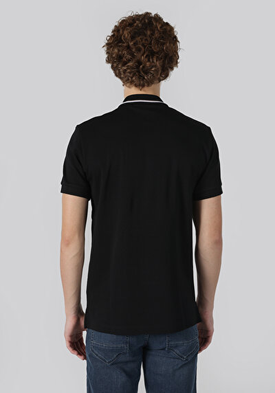 اعرض التفاصيل لـ أسود للرجال قميص بولو  كم قصير