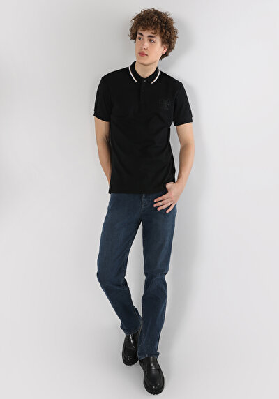 اعرض التفاصيل لـ أسود للرجال قميص بولو  كم قصير