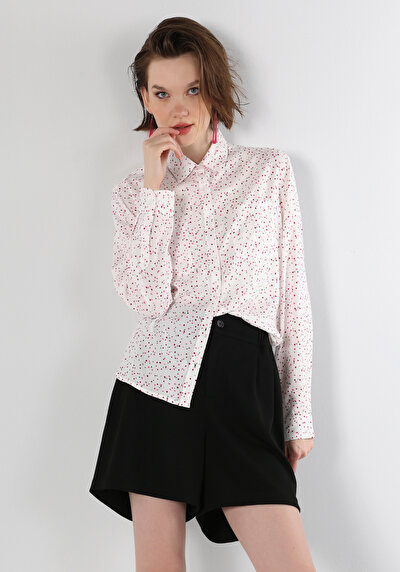 صورة من متعدد الألوان للنساء قميص  كم طويل