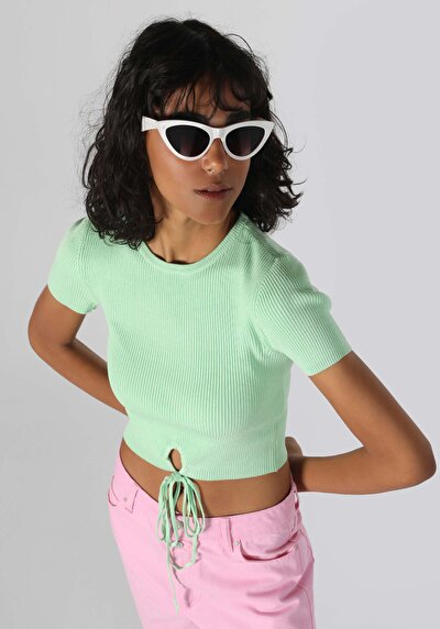 اعرض التفاصيل لـ ضيق ياقة مستديرة مستقيم نسائي أخضر كم قصير تي شيرت