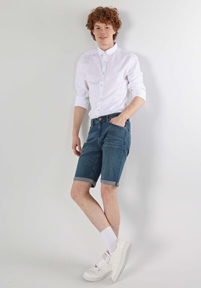 اعرض التفاصيل لـ قميص نحيف رقبة مستقيم قميص أبيض بأكمام طويلة للرجال