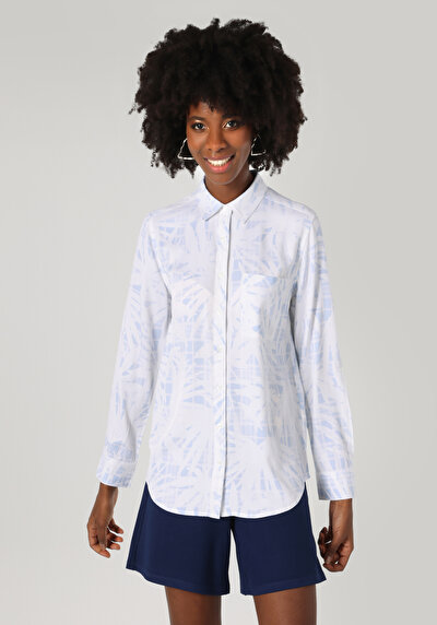 اعرض التفاصيل لـ أزرق للنساء قميص  كم طويل