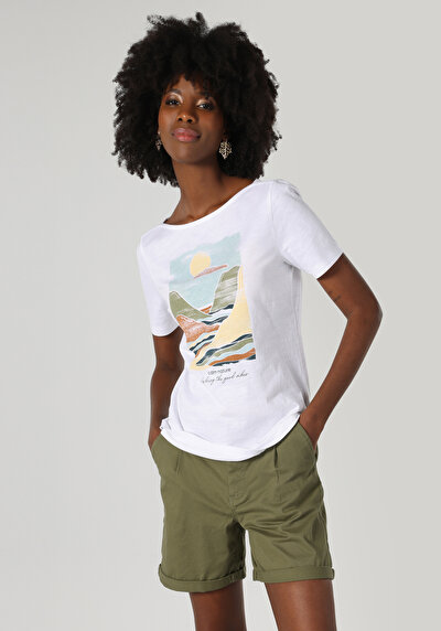 اعرض التفاصيل لـ   رقبة مستديرة نسائي أبيض بأكمام قصيرة تي شيرت