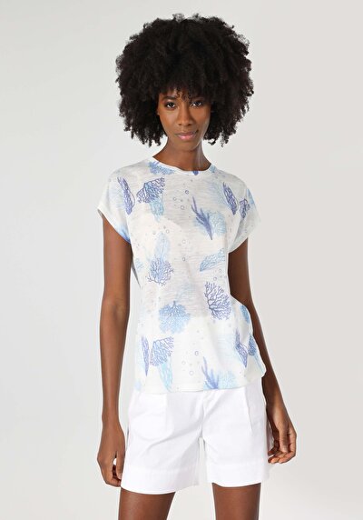 اعرض التفاصيل لـ   رقبة مستديرة مطبوعة نسائية أبيض قصيرة أكمام تي شيرت