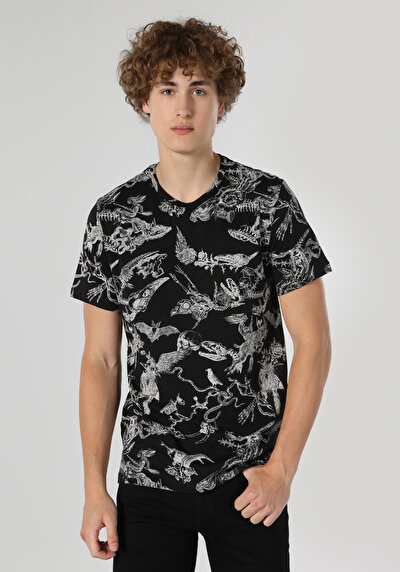 اعرض التفاصيل لـ   رقبة مستديرة مطبوعة رجالي أسود قصيرة الأكمام تي شيرت