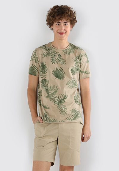 صورة من ياقة بولو عادية مطبوعة رجالي بيج كم قصير تي شيرت