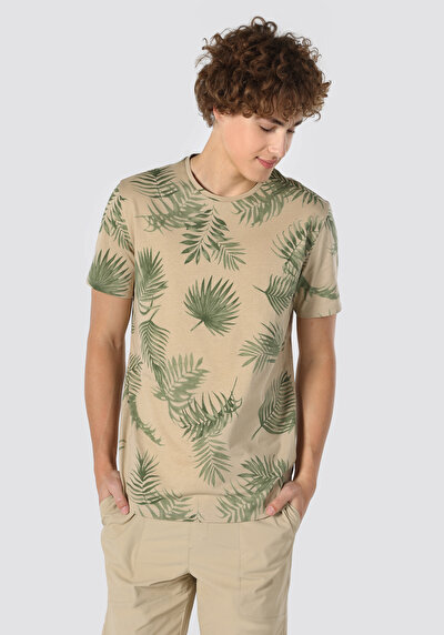 اعرض التفاصيل لـ ياقة بولو عادية مطبوعة رجالي بيج كم قصير تي شيرت