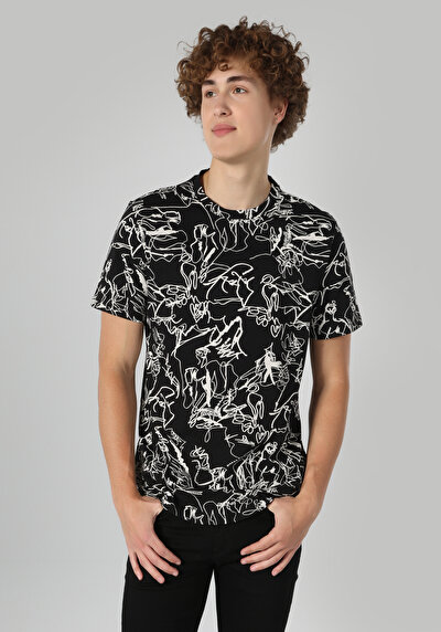 اعرض التفاصيل لـ   رقبة مستديرة مطبوعة رجالي أسود قصيرة الأكمام تي شيرت