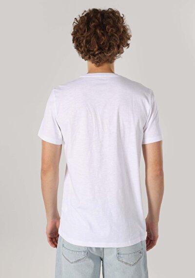 اعرض التفاصيل لـ   رقبة مستديرة مطبوعة للرجال أبيض بأكمام قصيرة تي شيرت