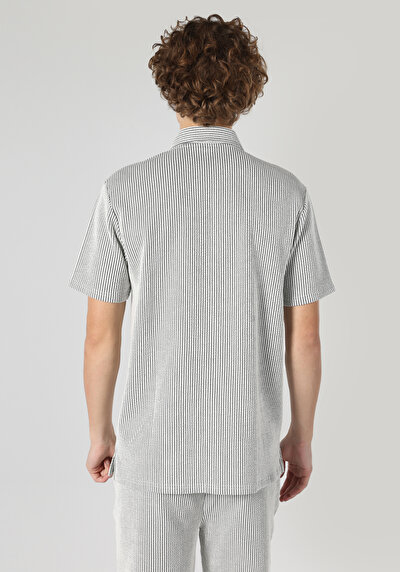 اعرض التفاصيل لـ مقاس عادي مخطط رمادي بولو طوق بولو بأكمام قصيرة تي شيرت Cl1062789 