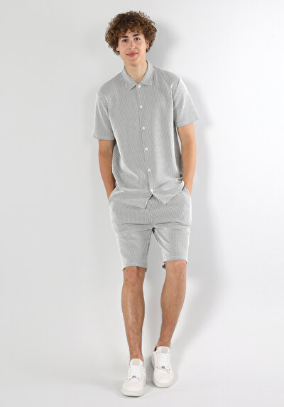 اعرض التفاصيل لـ مقاس عادي مخطط رمادي بولو طوق بولو بأكمام قصيرة تي شيرت Cl1062789 