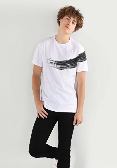 صورة من أبيض للرجال تي شيرت بأكمام قصيرة