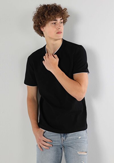 اعرض التفاصيل لـ عادي مقاس رقبة مستديرة مستقيم رجالي أسود كم قصير تي شيرت