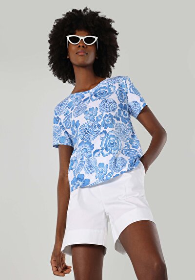 صورة من متعدد الألوان للنساء تي شيرت بأكمام قصيرة