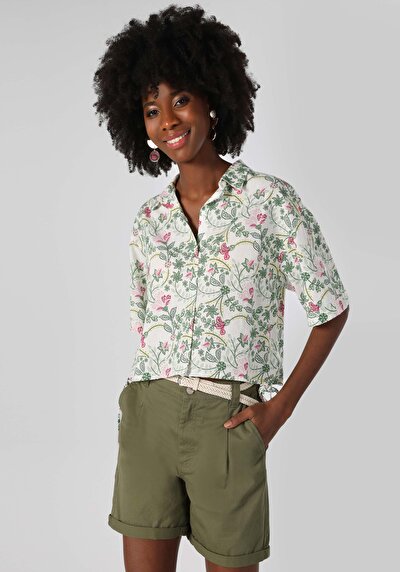 اعرض التفاصيل لـ قميص عادي رقبة نسائي متعدد الألوان كم قصير قميص