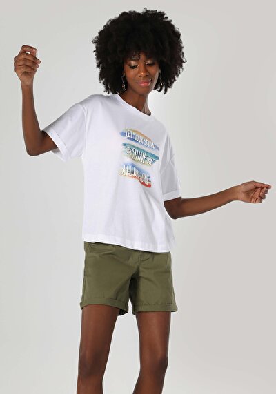 اعرض التفاصيل لـ أبيض للنساء تي شيرت بأكمام قصيرة