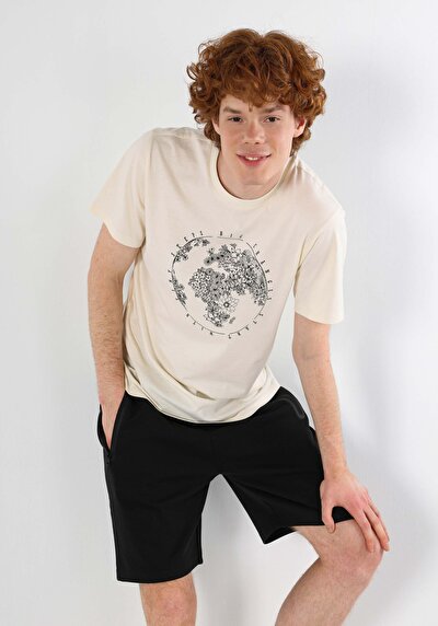 صورة من رقبة مستديرة مستقيم رجالي إيكرو كم قصير تي شيرت