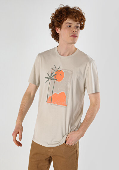 صورة من مقاس عادي رقبة مستديرة مستقيم تي شيرت رجالي بيج كم قصير