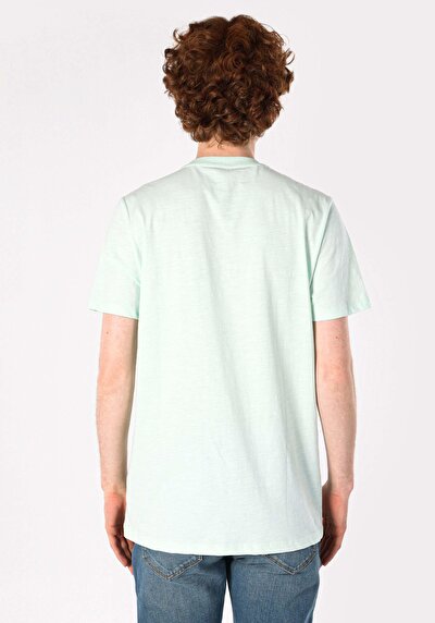 صورة من رقبة مستديرة مستقيم رجالي أخضر كم قصير تي شيرت